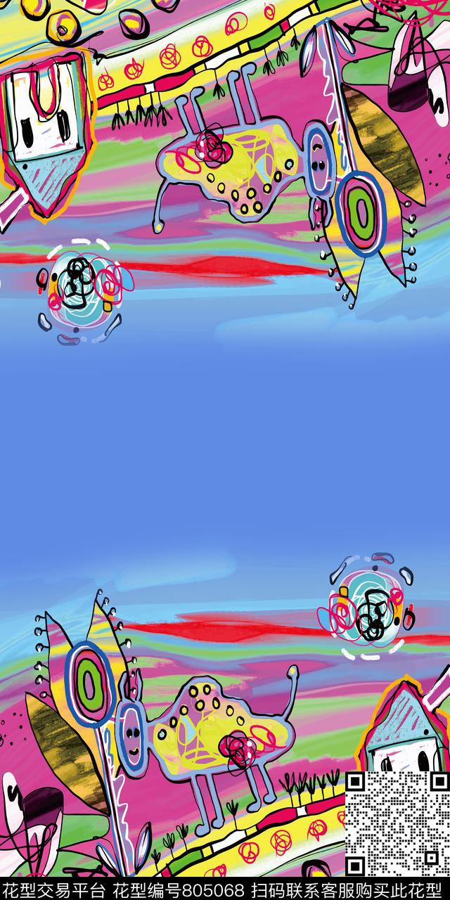 建筑长围巾卡通动画长巾传统印花华亿平台下载（图片编号: 805068） - 瓦栏（Walan）