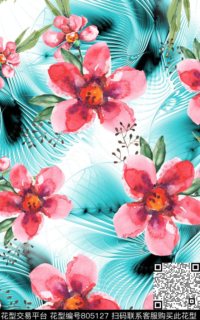 纹路花朵花卉数码印花华亿平台下载（图片编号: 805127） - 瓦栏（Walan）