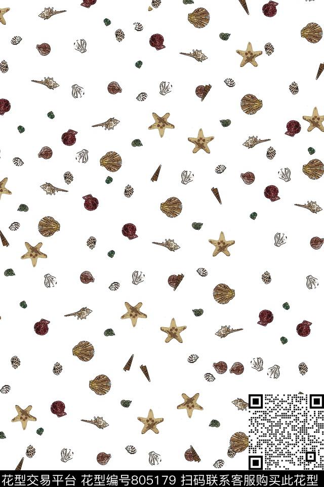 贝壳海边静物传统印花华亿平台下载（图片编号: 805179） - 瓦栏（Walan）