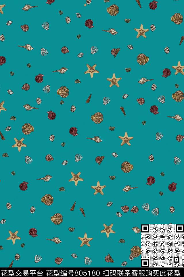 贝壳海边静物传统印花华亿平台下载（图片编号: 805180） - 瓦栏（Walan）