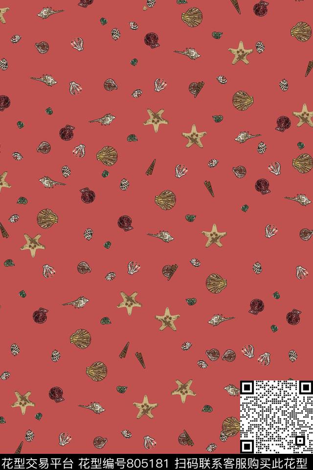 贝壳海边静物传统印花华亿平台下载（图片编号: 805181） - 瓦栏（Walan）