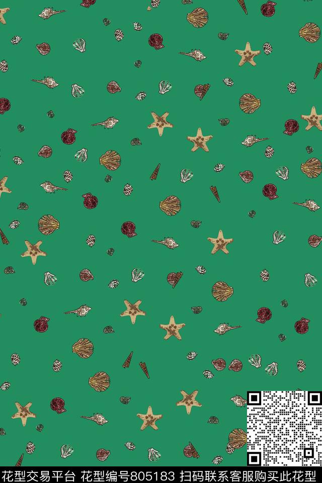 贝壳海边静物传统印花华亿平台下载（图片编号: 805183） - 瓦栏（Walan）