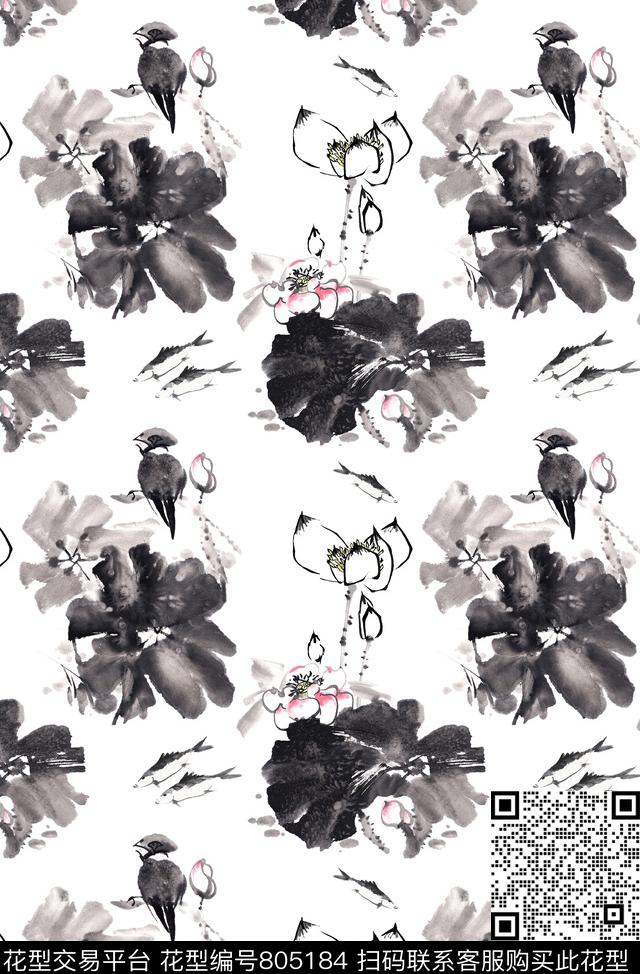 中国风水墨花卉花卉传统印花华亿平台下载（图片编号: 805184） - 瓦栏（Walan）