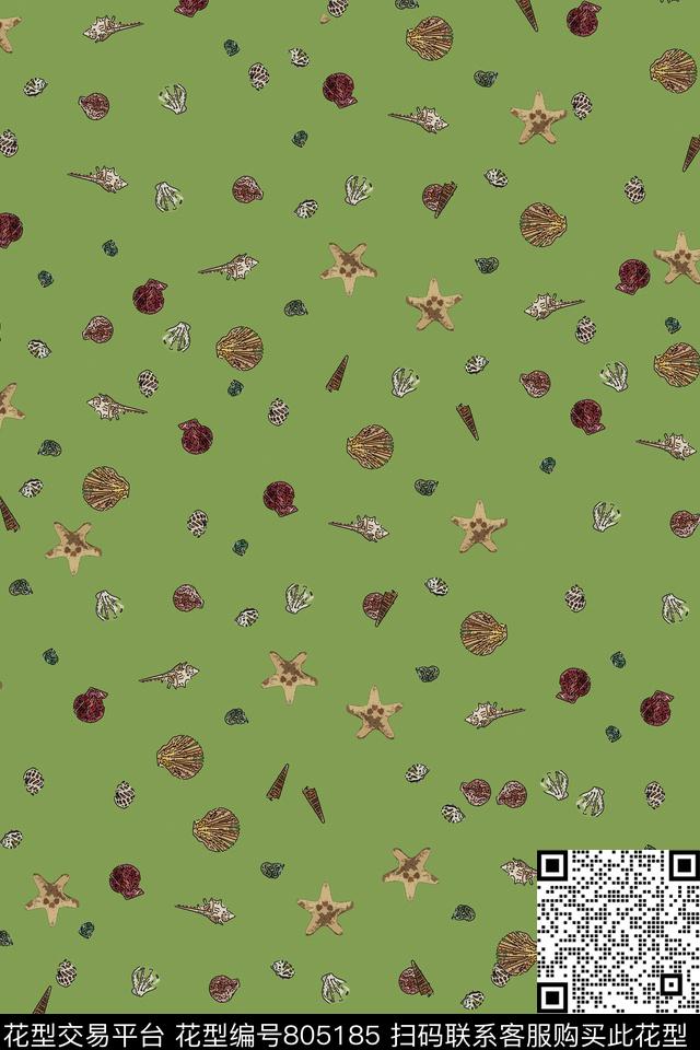 贝壳海边静物传统印花华亿平台下载（图片编号: 805185） - 瓦栏（Walan）