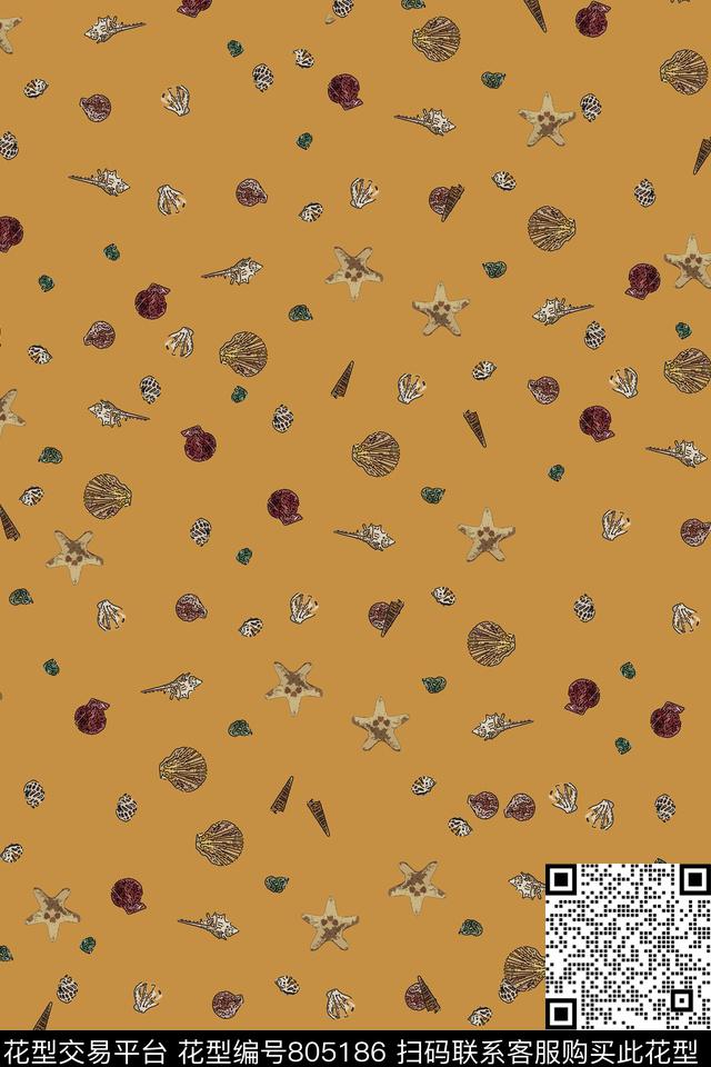 贝壳海边静物传统印花华亿平台下载（图片编号: 805186） - 瓦栏（Walan）