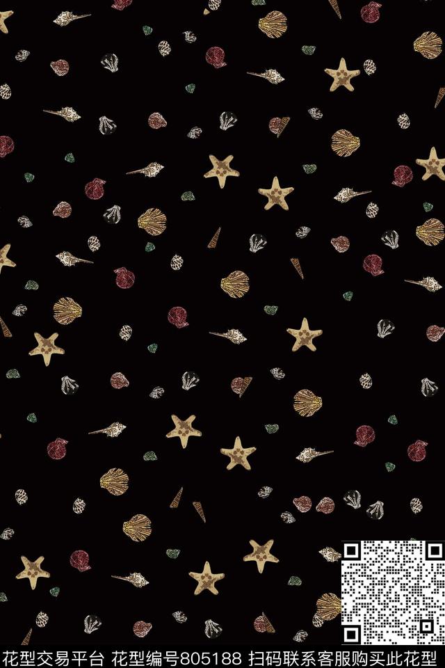 贝壳海边静物传统印花华亿平台下载（图片编号: 805188） - 瓦栏（Walan）