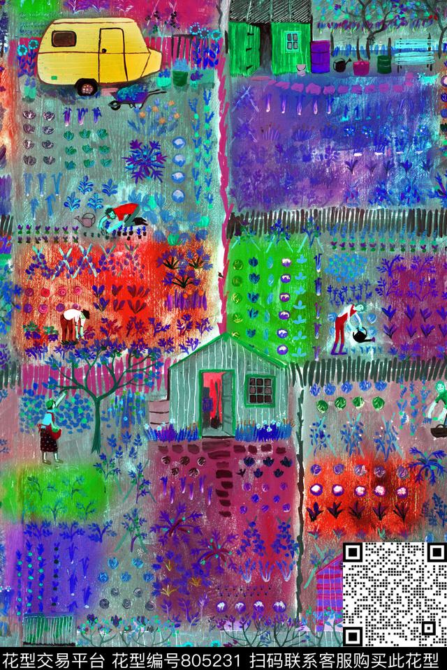 油画肌理几何数码印花华亿平台下载（图片编号: 805231） - 瓦栏（Walan）