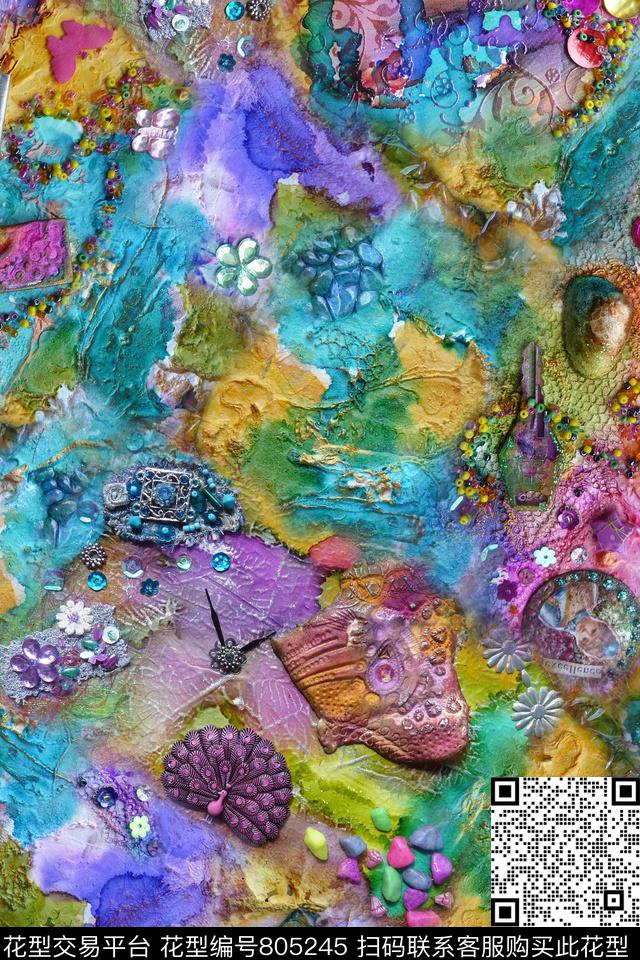 油画肌理抽象数码印花华亿平台下载（图片编号: 805245） - 瓦栏（Walan）