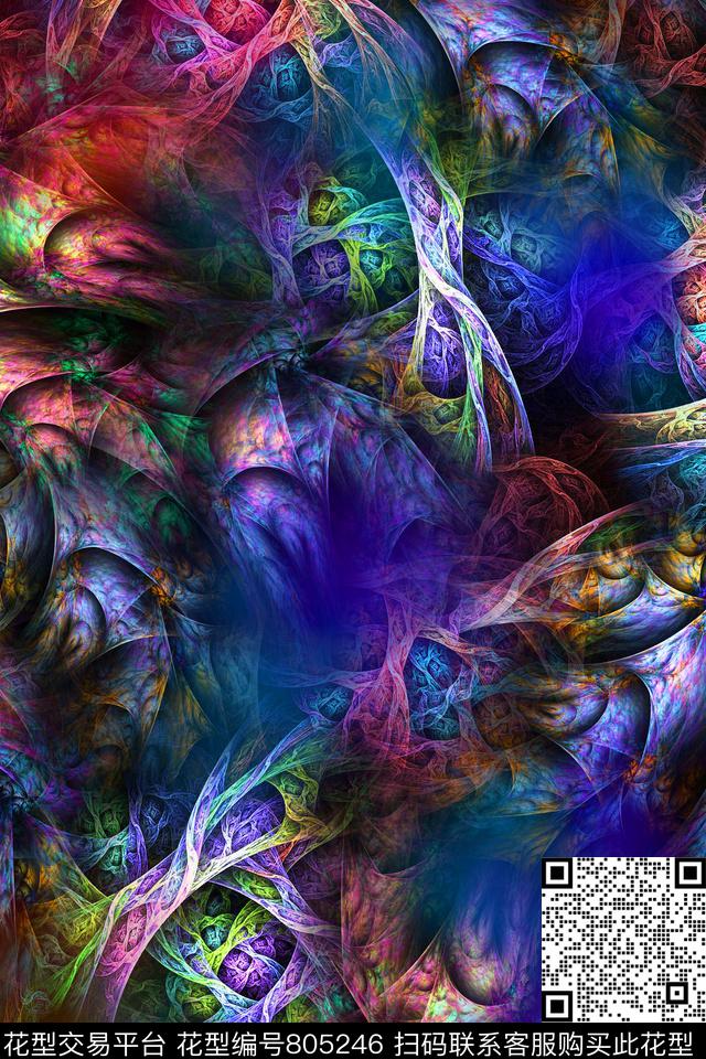 肌理抽象分形数码印花华亿平台下载（图片编号: 805246） - 瓦栏（Walan）