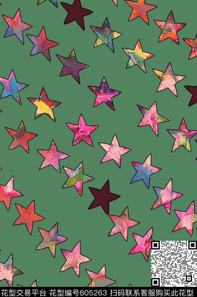 五角星几何油画笔触数码印花华亿平台下载（图片编号: 805263） - 瓦栏（Walan）
