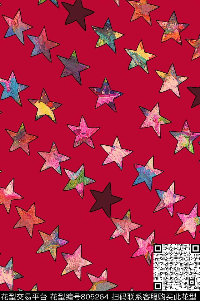 五角星几何油画笔触数码印花华亿平台下载（图片编号: 805264） - 瓦栏（Walan）