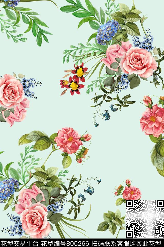 花朵花卉水彩数码印花华亿平台下载（图片编号: 805266） - 瓦栏（Walan）