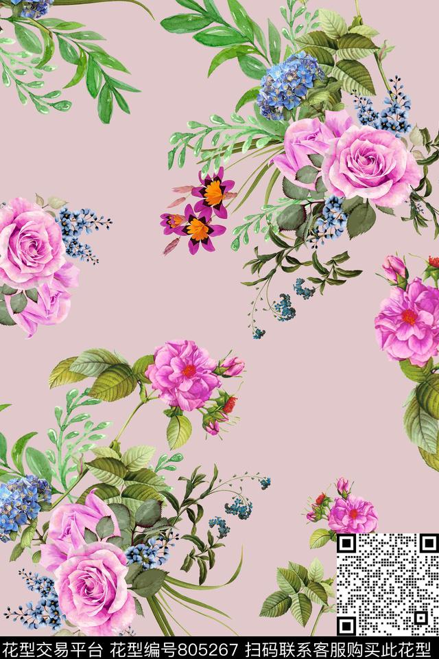 花朵花卉水彩数码印花华亿平台下载（图片编号: 805267） - 瓦栏（Walan）