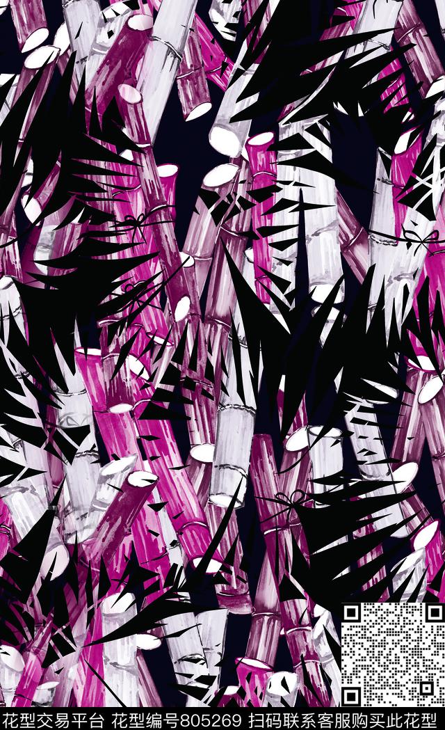 水彩叶子竹子传统印花华亿平台下载（图片编号: 805269） - 瓦栏（Walan）