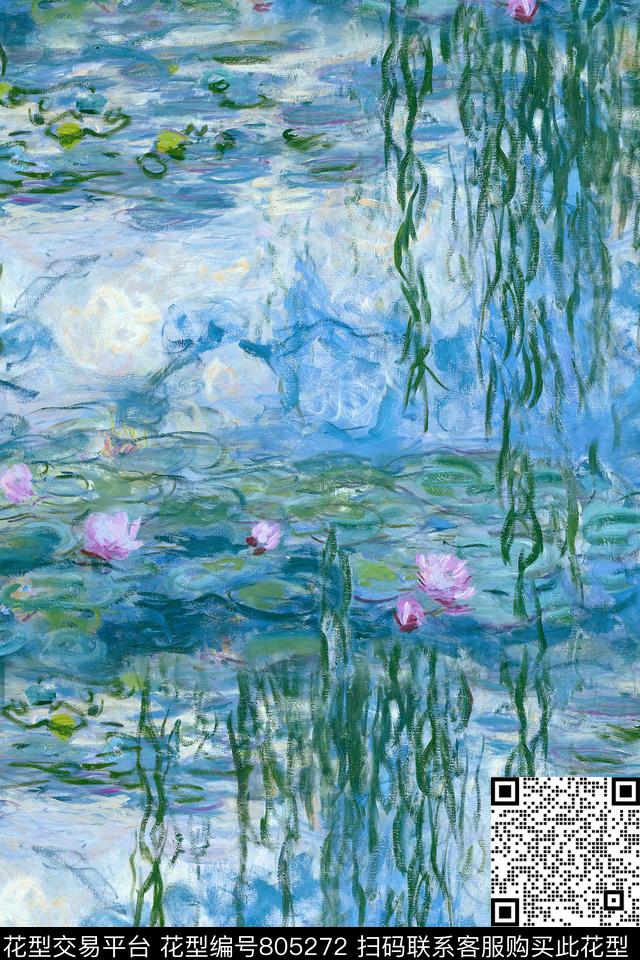 油画花卉花卉荷花数码印花华亿平台下载（图片编号: 805272） - 瓦栏（Walan）