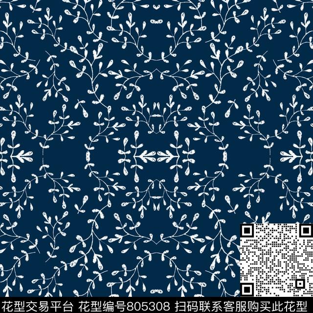 叶子小碎花女装传统印花华亿平台下载（图片编号: 805308） - 瓦栏（Walan）