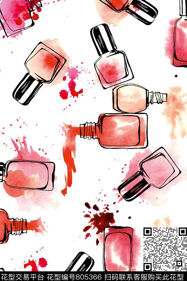 香水瓶涂鸦幻彩云数码印花华亿平台下载（图片编号: 805366） - 瓦栏（Walan）