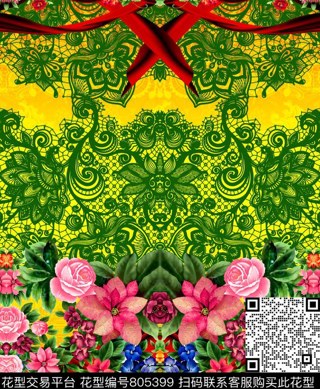 花卉大花花朵数码印花华亿平台下载（图片编号: 805399） - 瓦栏（Walan）