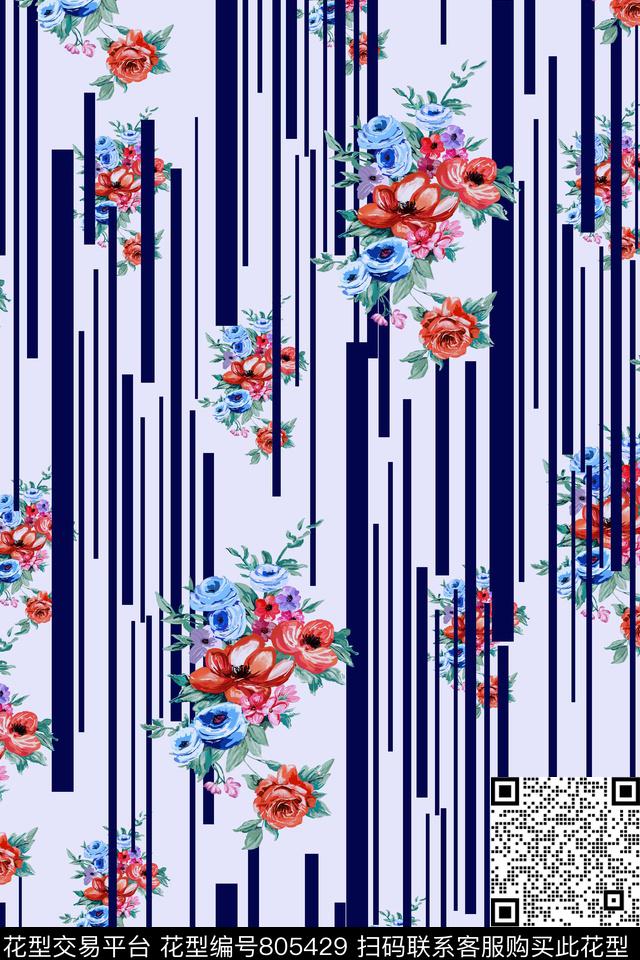 玫瑰牡丹花卉传统印花华亿平台下载（图片编号: 805429） - 瓦栏（Walan）