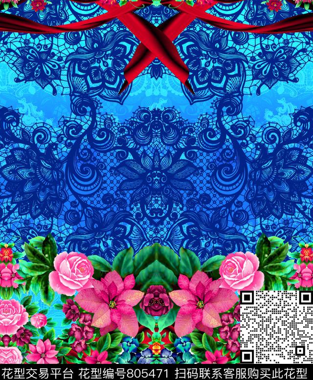 花卉大花花朵数码印花华亿平台下载（图片编号: 805471） - 瓦栏（Walan）