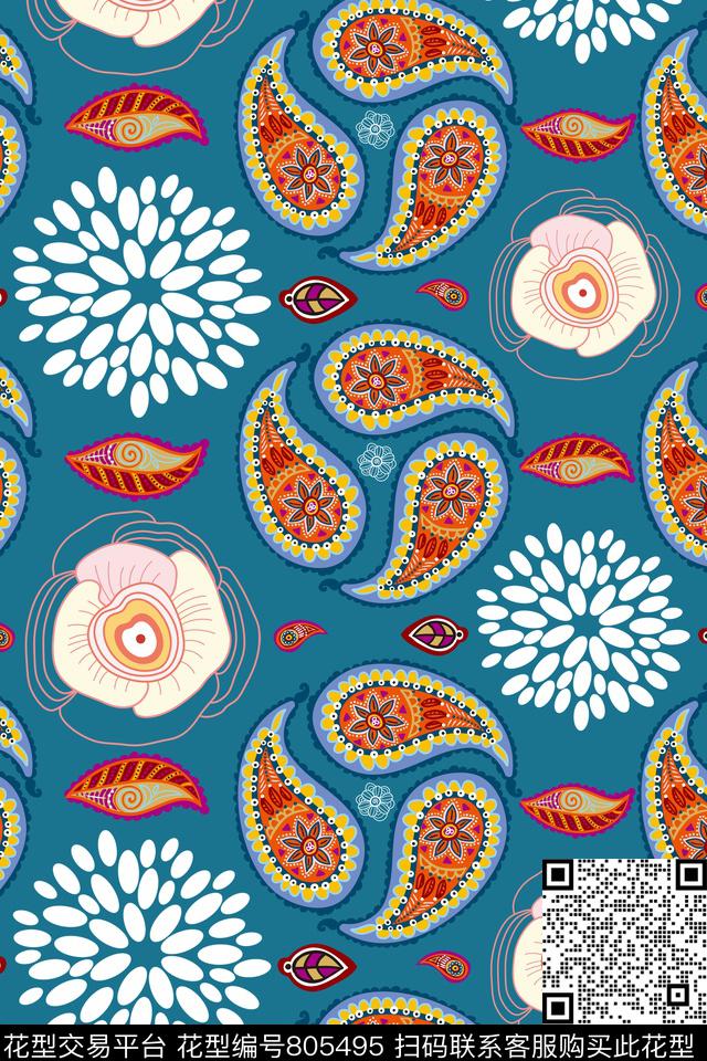 花卉大花花瓣传统印花华亿平台下载（图片编号: 805495） - 瓦栏（Walan）