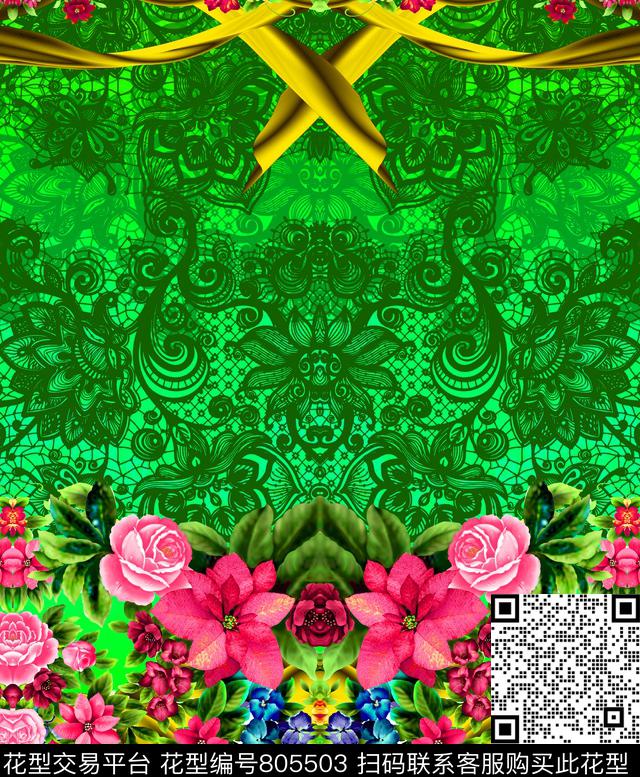 花卉大花花朵数码印花华亿平台下载（图片编号: 805503） - 瓦栏（Walan）