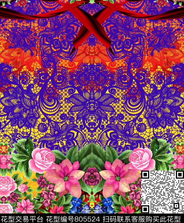 花卉大花花朵数码印花华亿平台下载（图片编号: 805524） - 瓦栏（Walan）