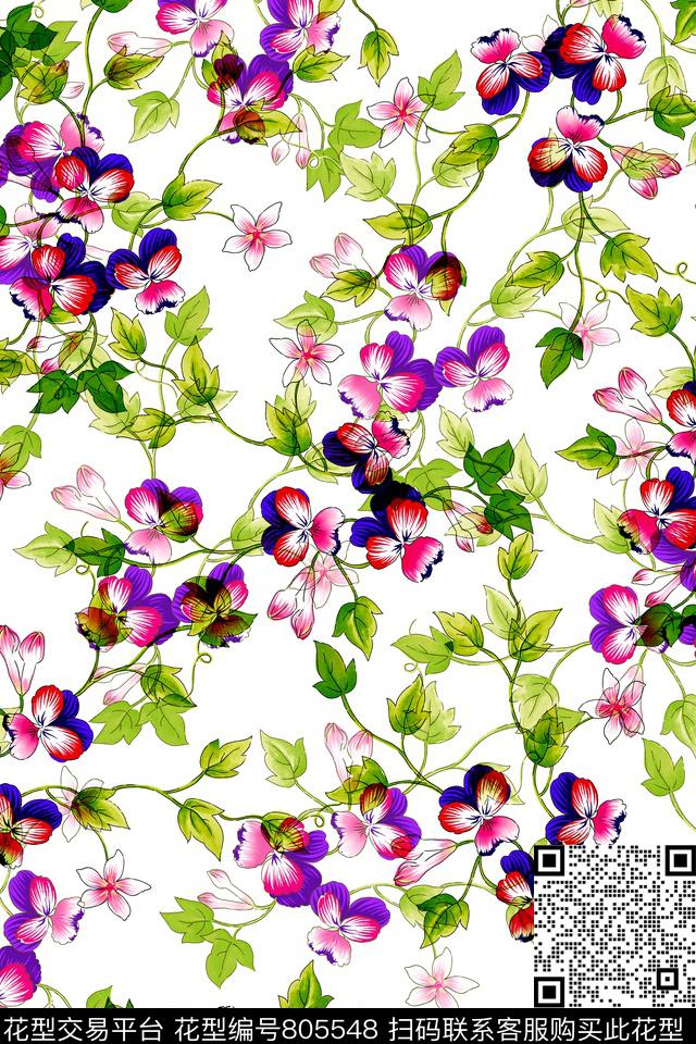 花卉牵牛花小碎花传统印花华亿平台下载（图片编号: 805548） - 瓦栏（Walan）