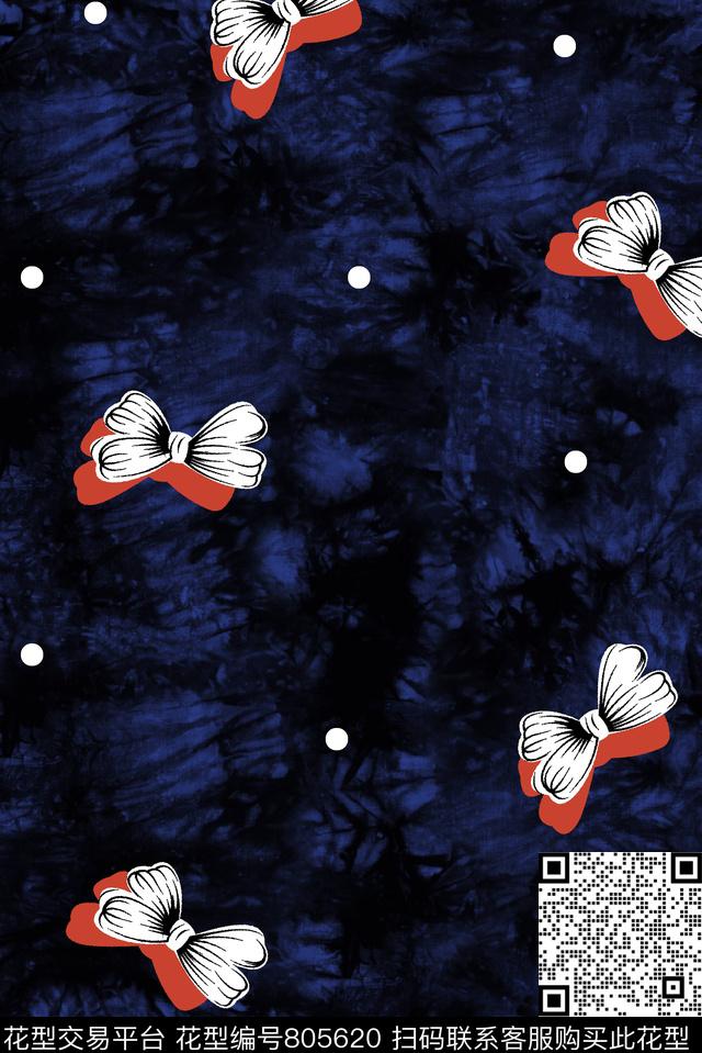 蝴蝶结波点扎染纹理数码印花华亿平台下载（图片编号: 805620） - 瓦栏（Walan）