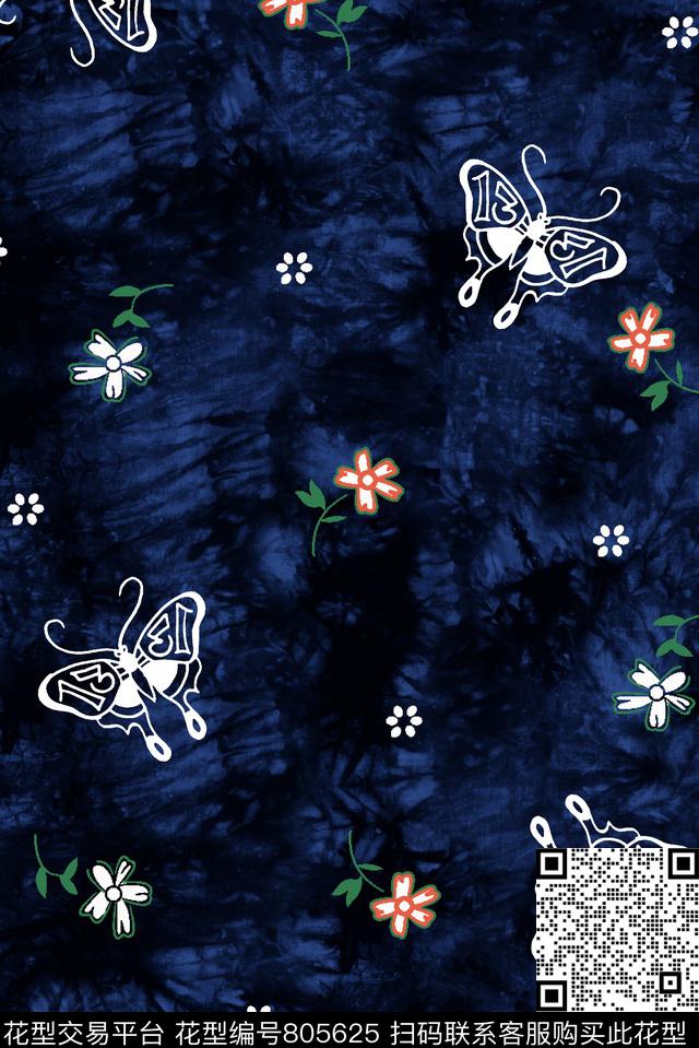 小碎花蝴蝶扎染纹理数码印花华亿平台下载（图片编号: 805625） - 瓦栏（Walan）