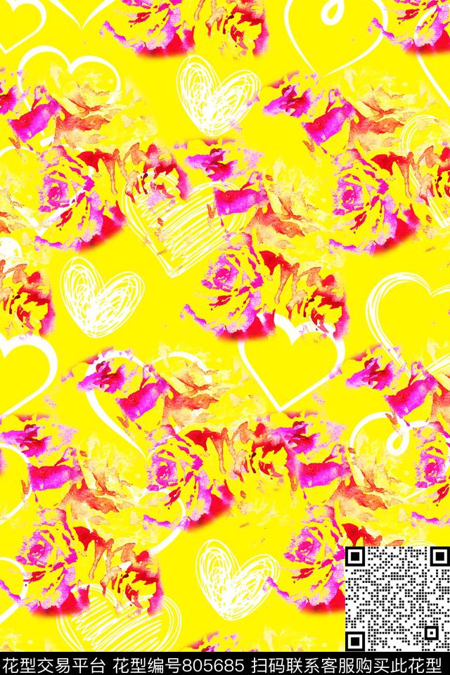 玫瑰清新女装华亿平台花卉数码印花华亿平台下载（图片编号: 805685） - 瓦栏（Walan）