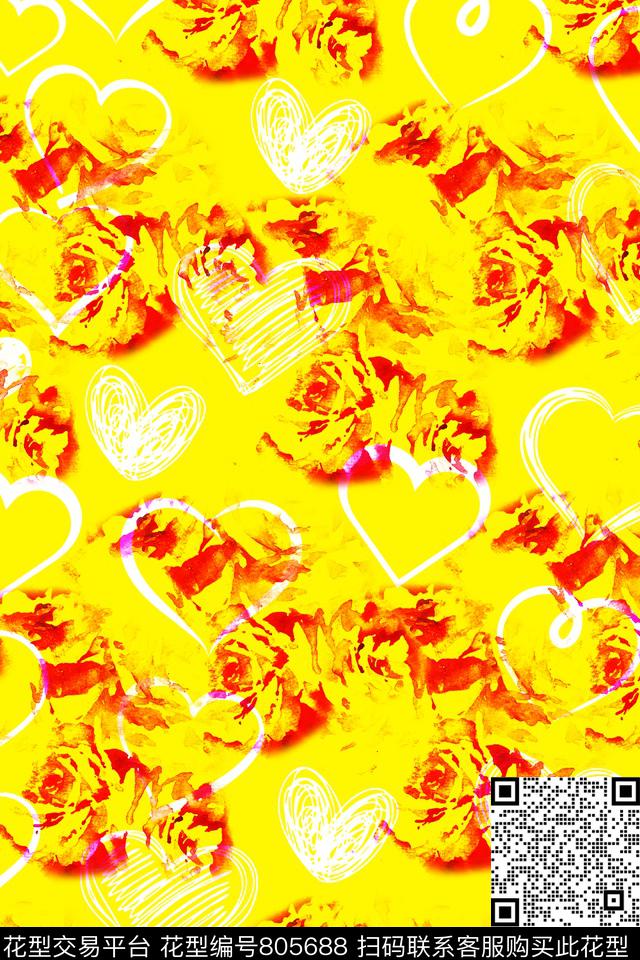 玫瑰清新女装华亿平台花卉数码印花华亿平台下载（图片编号: 805688） - 瓦栏（Walan）