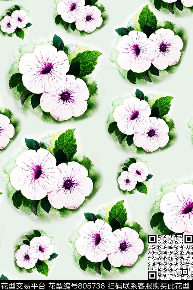 清新女装华亿平台牵牛花花卉数码印花华亿平台下载（图片编号: 805736） - 瓦栏（Walan）