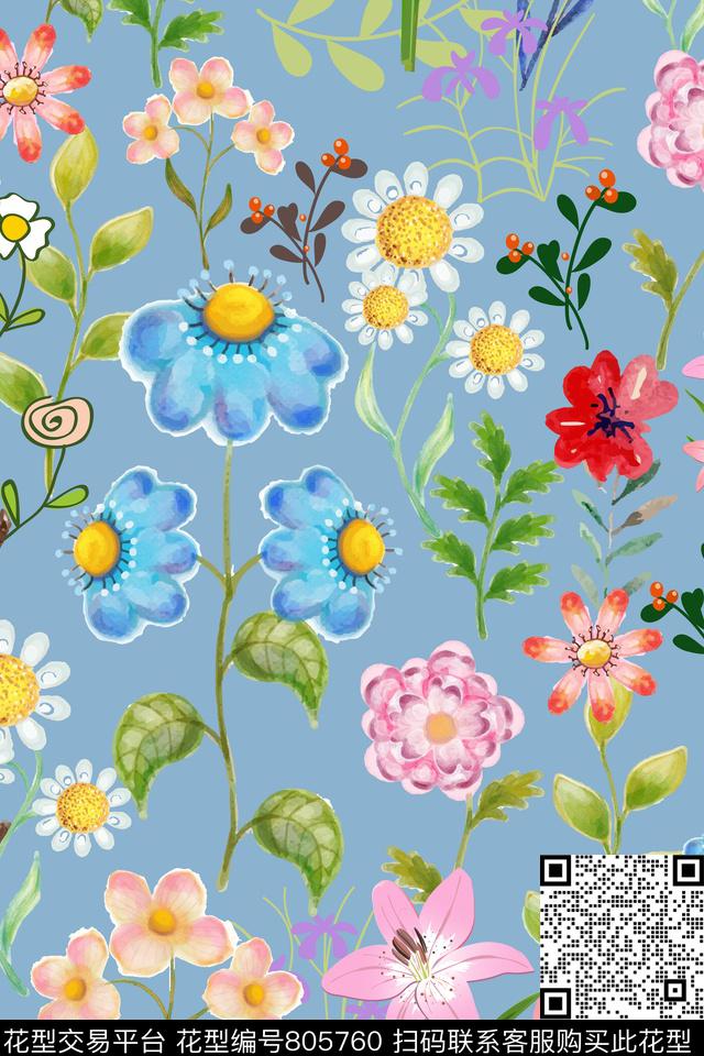 牡丹玫瑰大花传统印花华亿平台下载（图片编号: 805760） - 瓦栏（Walan）