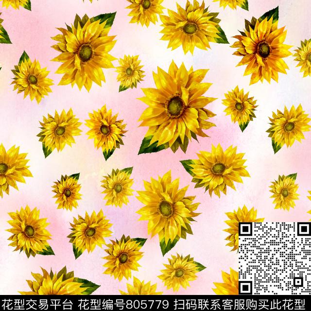 向日葵数码花卉数码印花华亿平台下载（图片编号: 805779） - 瓦栏（Walan）
