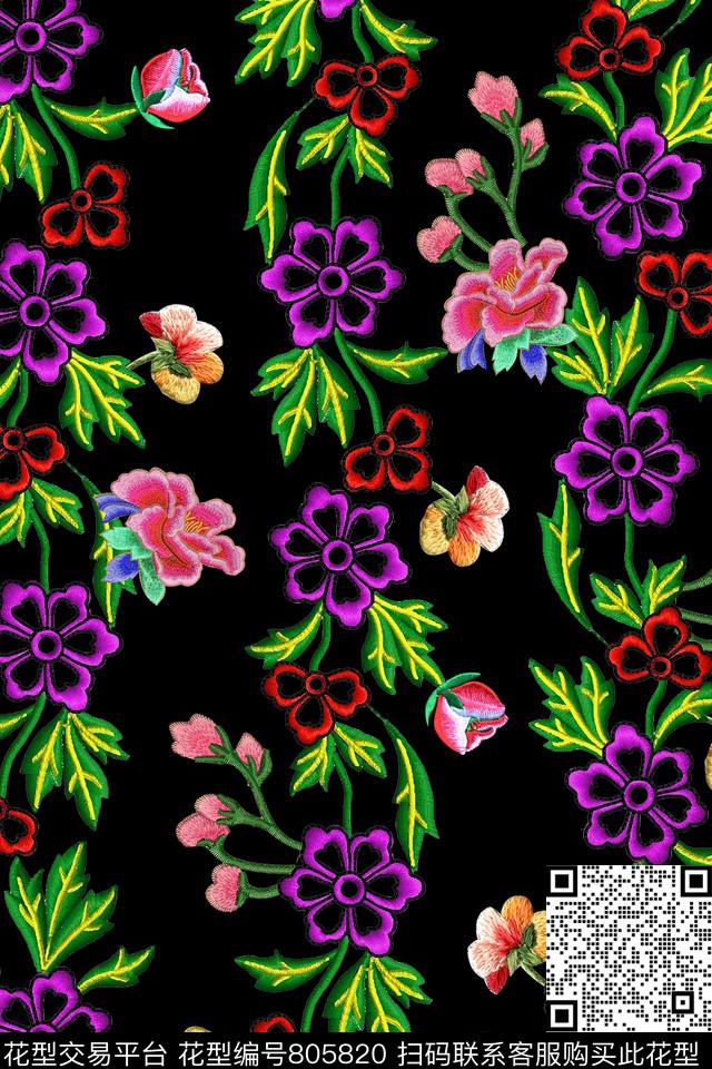 民族风刺绣花卉数码印花华亿平台下载（图片编号: 805820） - 瓦栏（Walan）