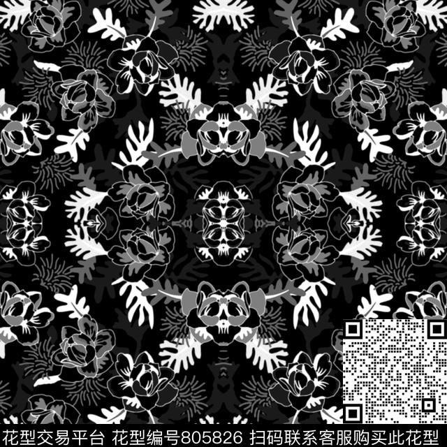 热带叶子花卉传统印花华亿平台下载（图片编号: 805826） - 瓦栏（Walan）