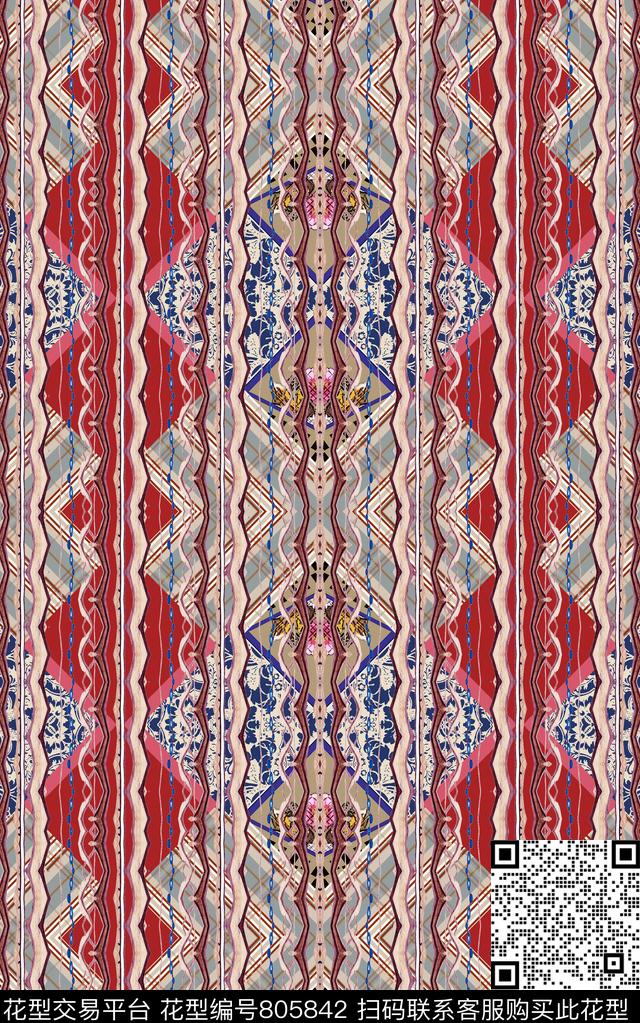 波西米亚欧美卷草纹数码印花华亿平台下载（图片编号: 805842） - 瓦栏（Walan）