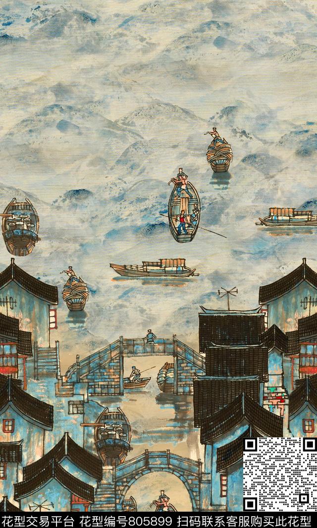 肌理风景国画数码印花华亿平台下载（图片编号: 805899） - 瓦栏（Walan）