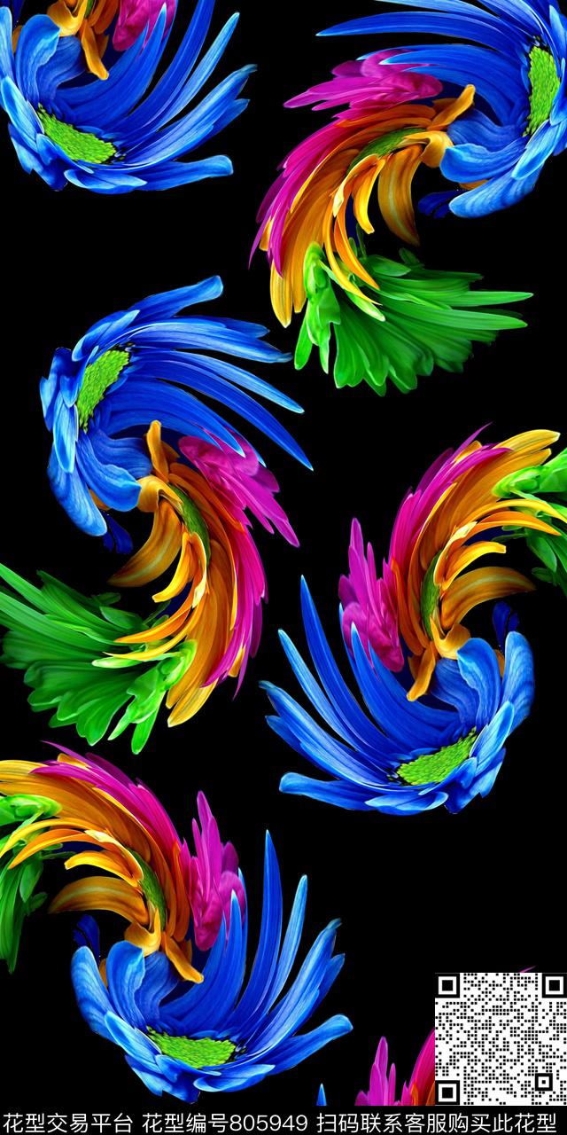 抽象羽毛抽象花卉无颜六色的羽毛数码印花华亿平台下载（图片编号: 805949） - 瓦栏（Walan）