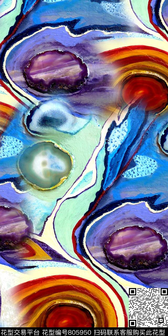 手绘圈圈抽象几何数码印花华亿平台下载（图片编号: 805950） - 瓦栏（Walan）