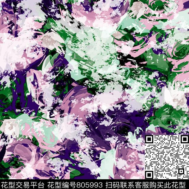 花朵泼墨花卉数码印花华亿平台下载（图片编号: 805993） - 瓦栏（Walan）
