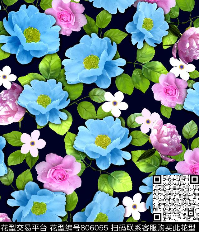 大花花朵花卉数码印花华亿平台下载（图片编号: 806055） - 瓦栏（Walan）
