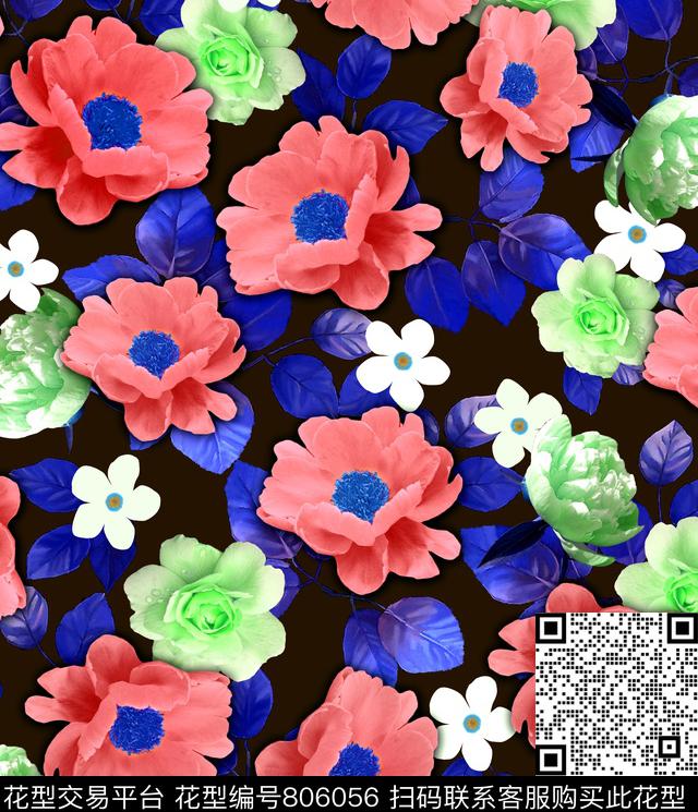 大花花朵花卉数码印花华亿平台下载（图片编号: 806056） - 瓦栏（Walan）