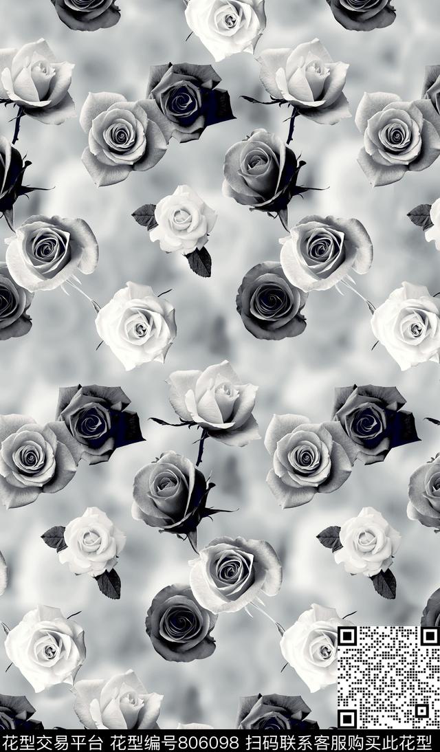 玫瑰花朵花卉数码印花华亿平台下载（图片编号: 806098） - 瓦栏（Walan）