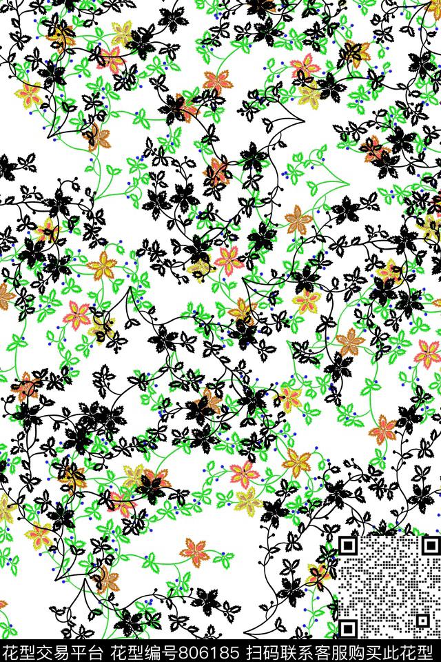 时尚创意经典大气浪漫花卉数码印花华亿平台下载（图片编号: 806185） - 瓦栏（Walan）