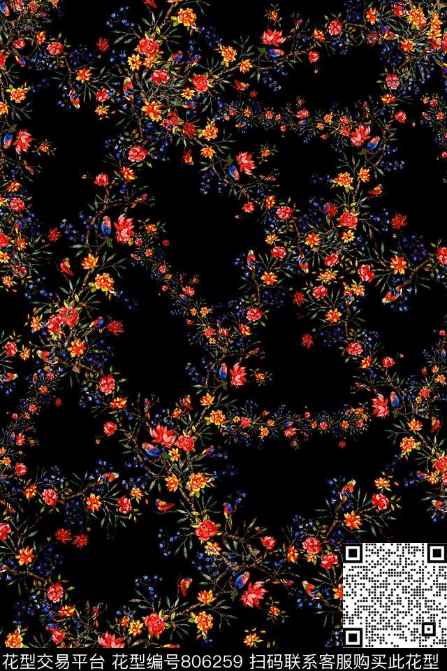 花卉女装花朵数码印花华亿平台下载（图片编号: 806259） - 瓦栏（Walan）