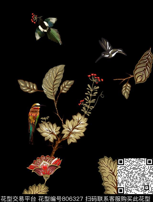 古复古花鸟数码印花华亿平台下载（图片编号: 806327） - 瓦栏（Walan）