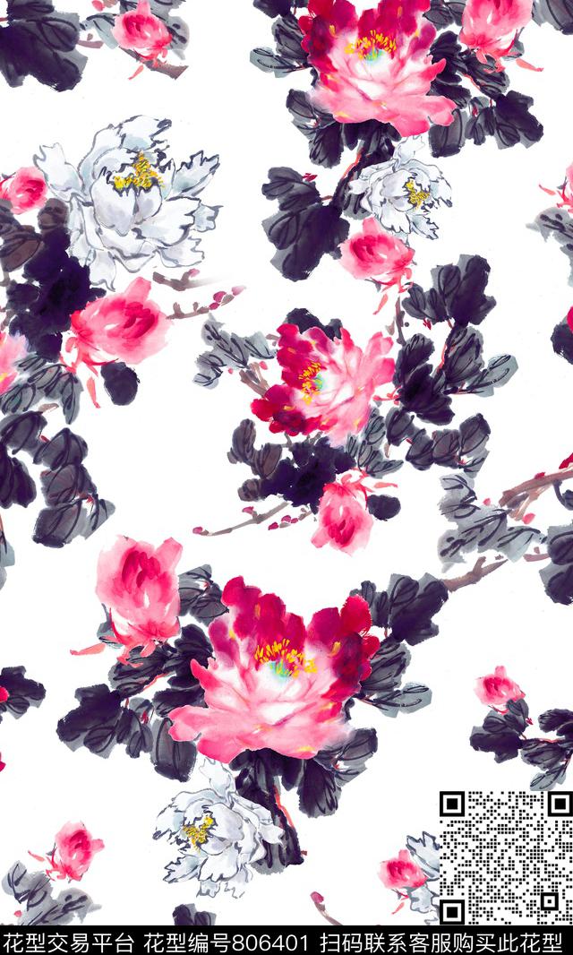 荷花大花花朵数码印花华亿平台下载（图片编号: 806401） - 瓦栏（Walan）