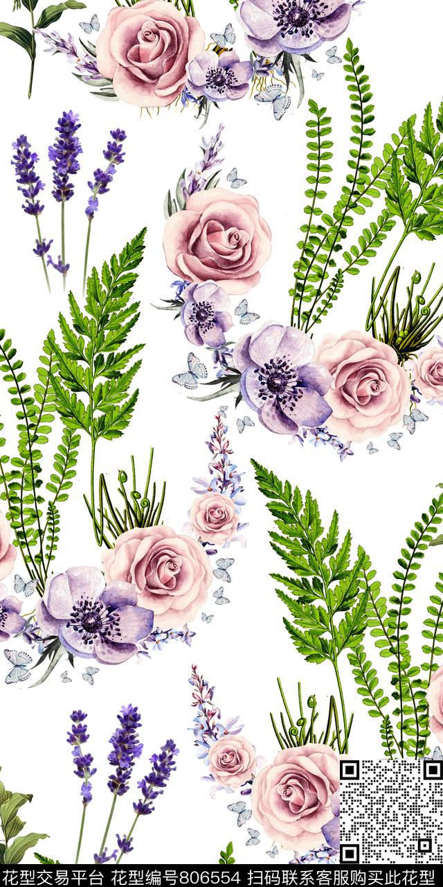 兰花玫瑰牡丹数码印花华亿平台下载（图片编号: 806554） - 瓦栏（Walan）